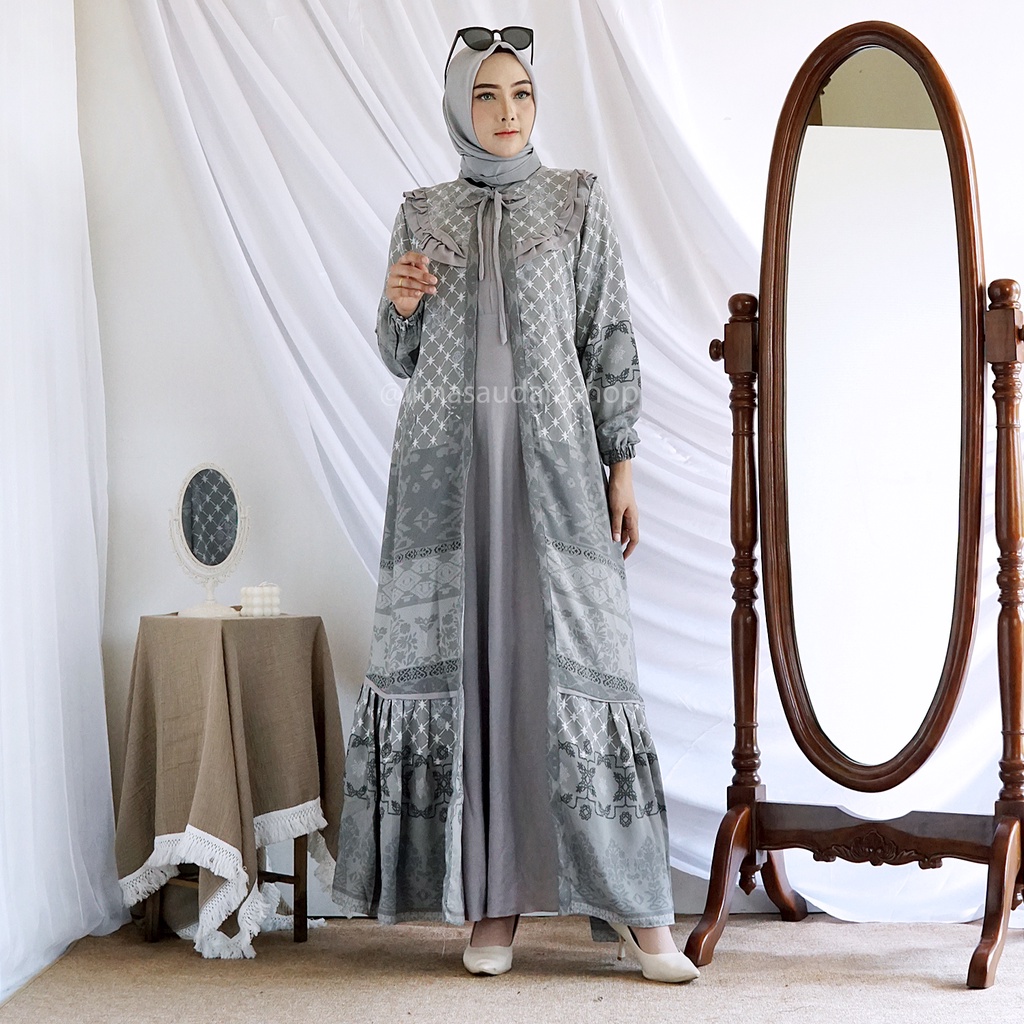 Gamis Amira - Gamis Syari Wanita Lux Maxi Setelan Celana Panjang Resleting Depan Set Baju Muslim Gamis Pesta Raya Lebaran 2022