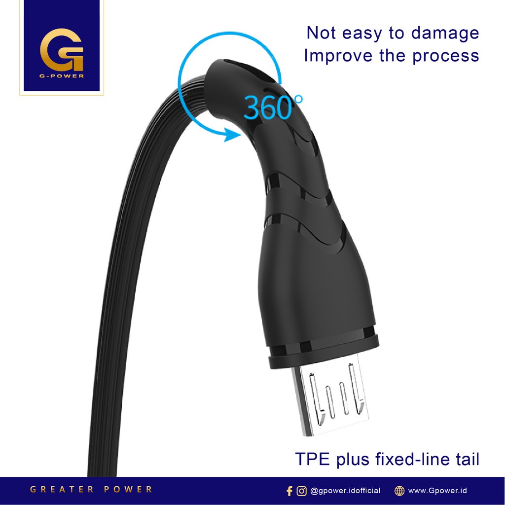 GPOWER CABLE DATA U11 (MICRO USB) with Support 2.4A Quick Charge, Fast Transmission GARANSI 1 TAHUN