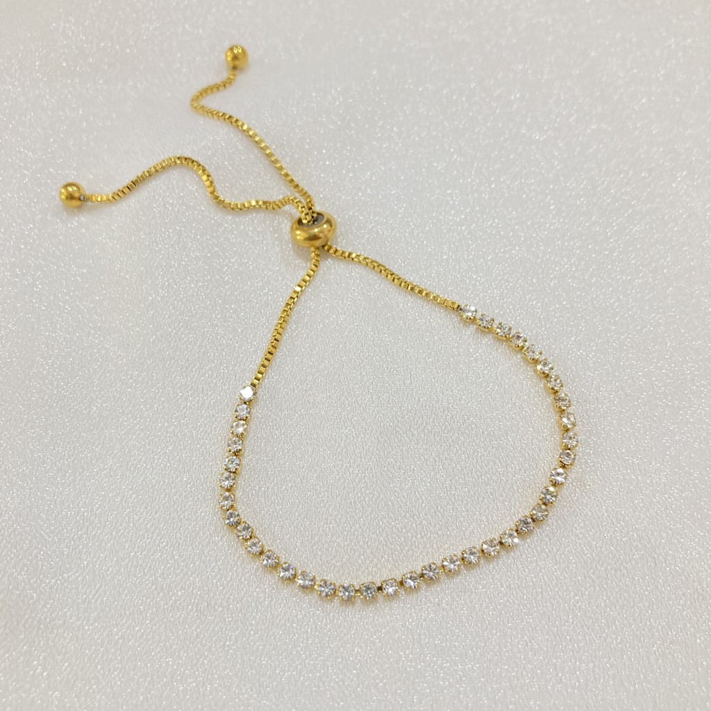 Gelang Serut Titanium Full Permata Simple Anti Karat Anti Alergi