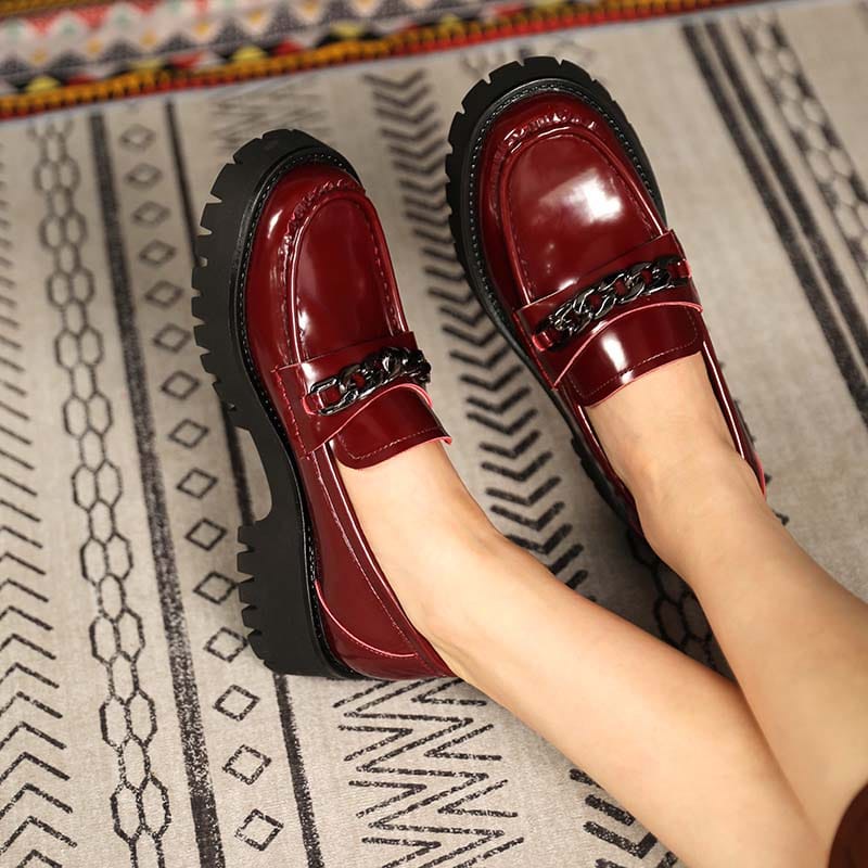 SEPATU WANITA DOCMART LOAFERS / SEPATU RANTAI SILVER GLOSY MAROON PREMIUM MRN 2209