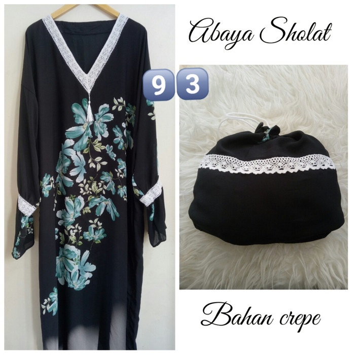 Mukena Sholat Polos Hitam-Motif Bunga - Hitam