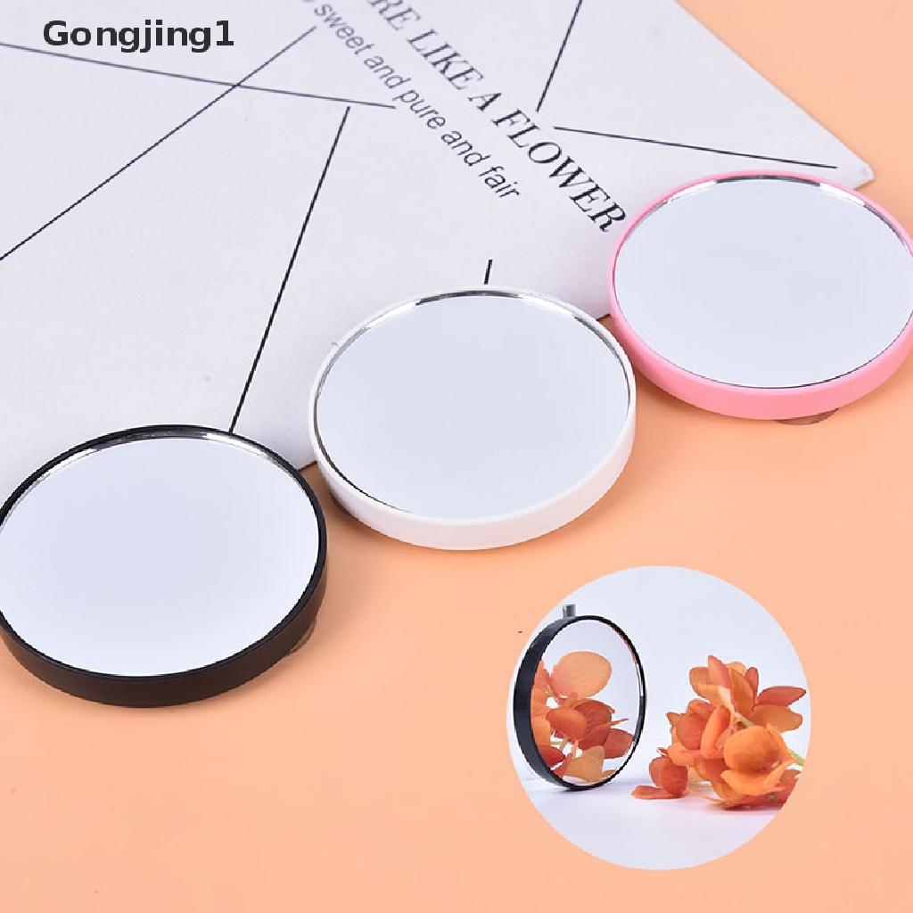 Gongjing1 Cermin Makeup Bulat Portable 5X 10X Pembesaran Dengan Dua Suction Cup