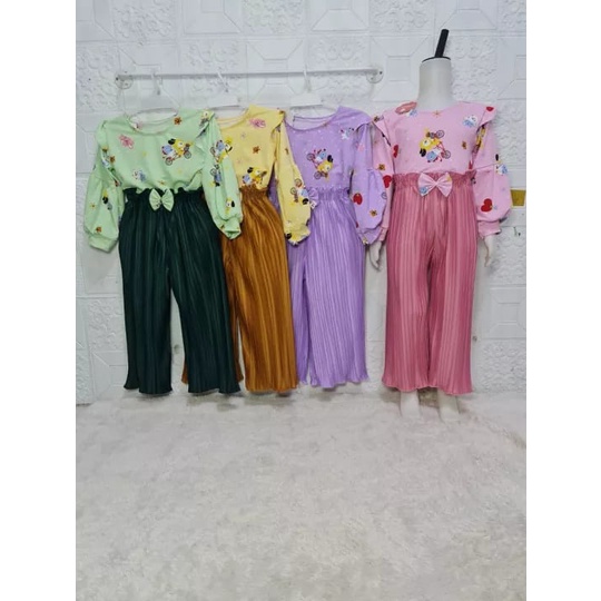 setelan plisket anak perempuan andin 1-7 tahun / baju anak perempuan terbaru / setelan plisket Andin