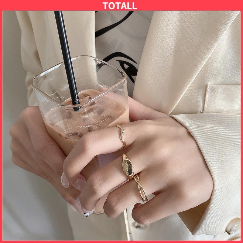 COD 3 PCS Sederhana Tidak Teratur Cincin Wanita Desain Geometris Street Shooting Fashion Rings-Totall