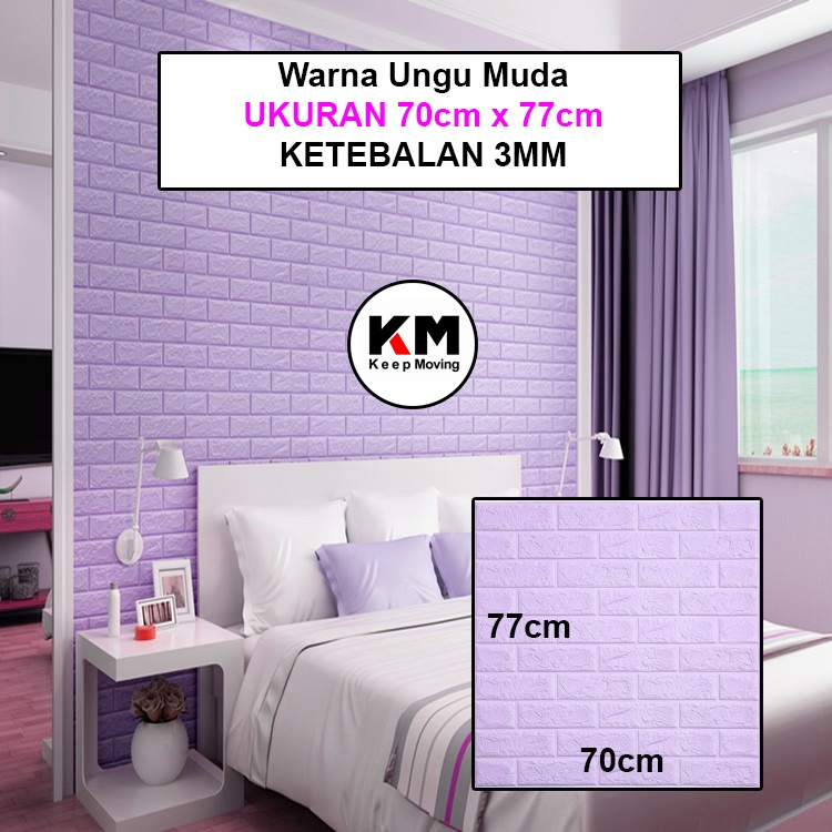 KM Wallpaper Foam 3D Bata Warna Ungu Muda Premium Wall Paper Sticker Wallpaper Foam Bata Stiker-70cm x 77cm