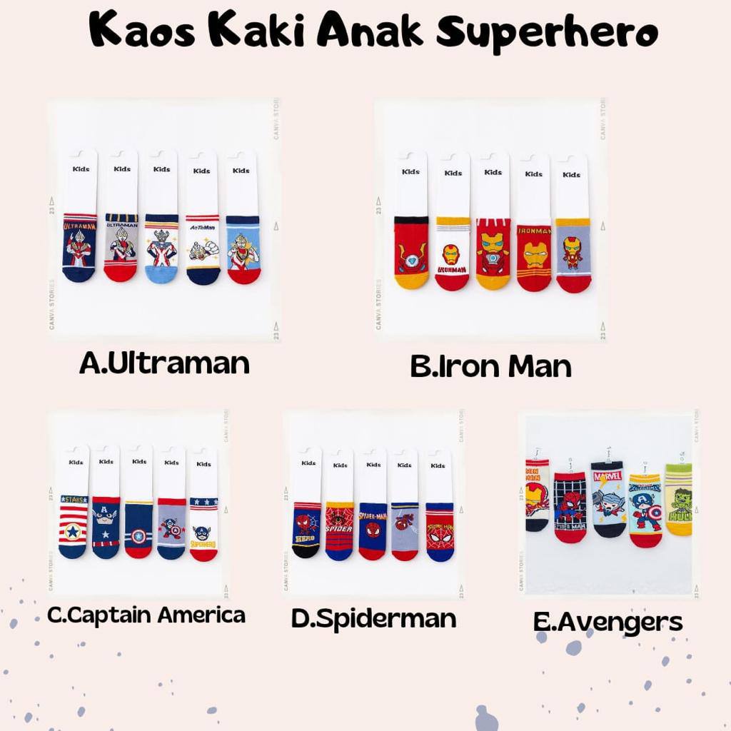 Kaos kaki anak Superhero 1pack isi 5 pasang motif