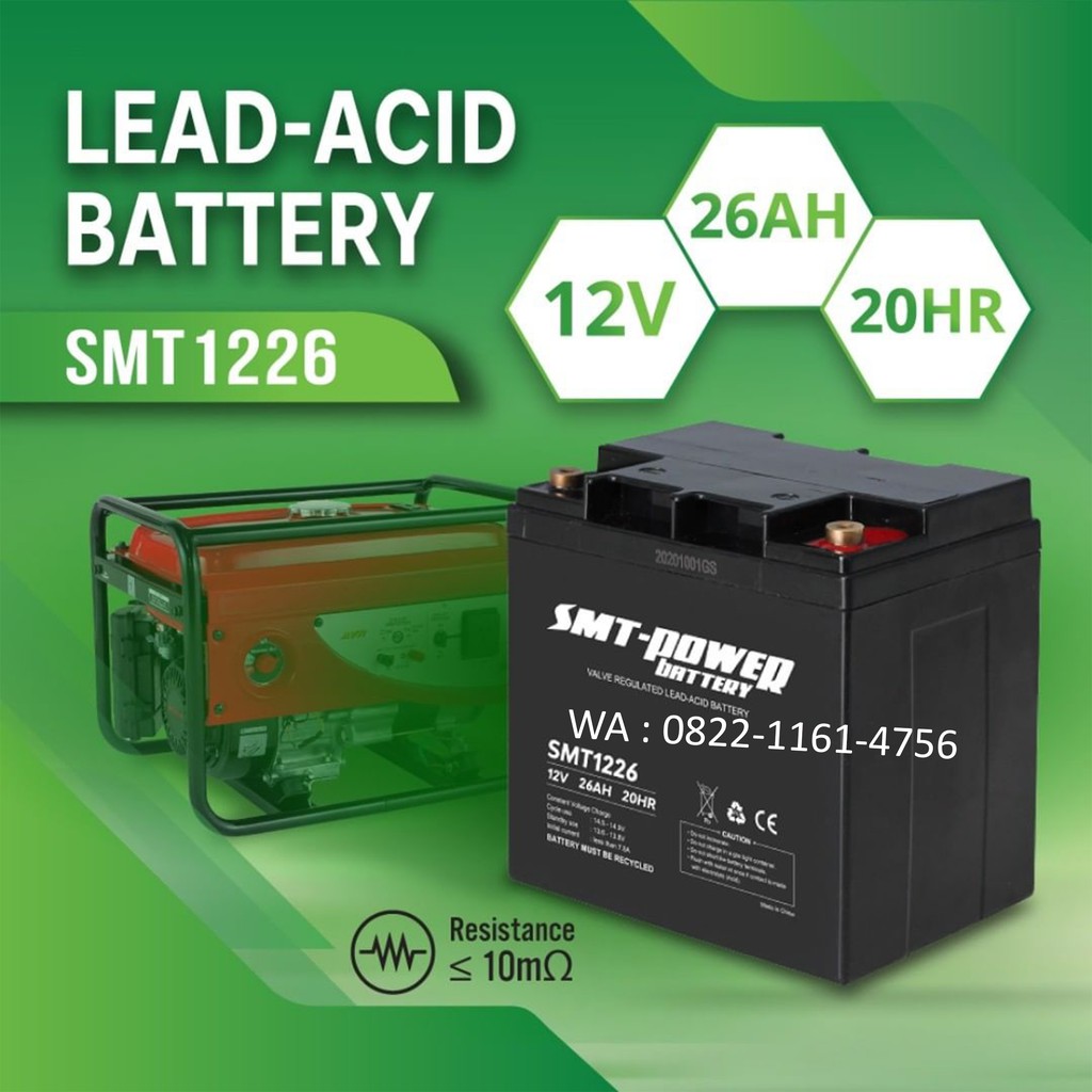 Battery Aki 12v 26ah SMT1226 VRLA Kering MF SLA Baterai UPS SMT-Power