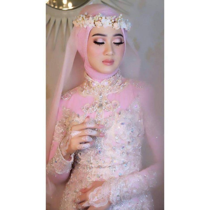 PASHMINA RAJUT GLITTER / TILE PESTA / PASHMINA RAJUT / PASHMINA / HIJAB RIAS PENGANTIN-BABY PINK