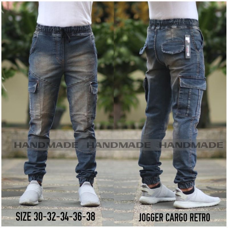 celana cargo jeans big size - celana cargo joger jeans retro - cargo joger jeans - bisa cod