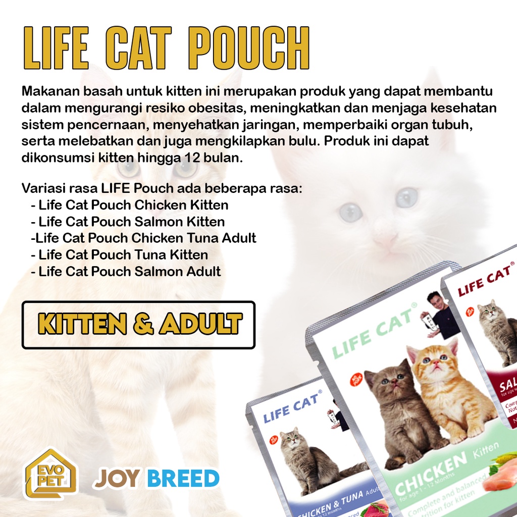 MAKANAN KUCING BASAH WET FOOD LIFE CAT POUCH 85GR KITTEN ADULT