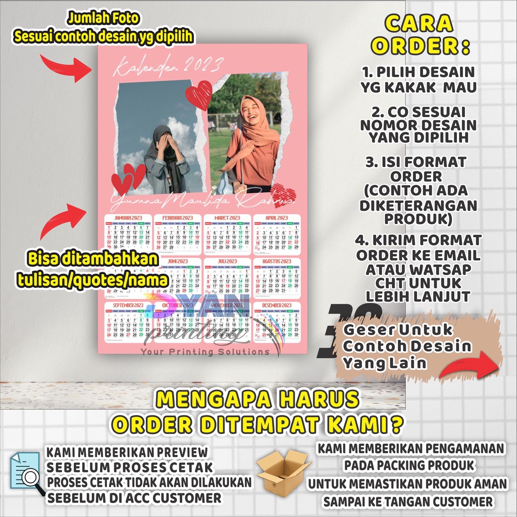 KALENDER 2024 CUSTOM FOTO,UKURAN A3+ (32X48 CM) TANPA PO