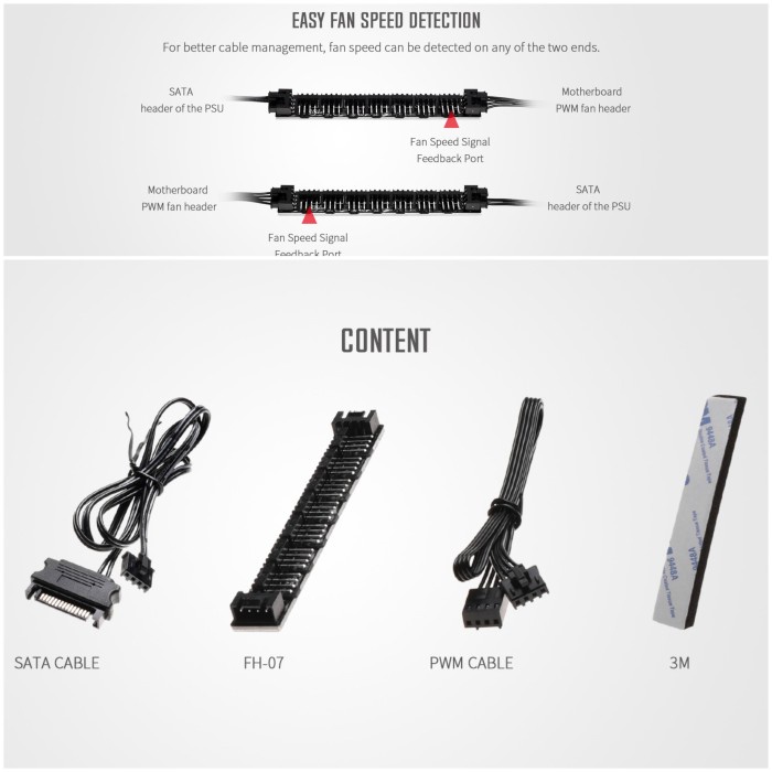 ID Cooling FH 07 Fan hub splitter pwm 4 pin cooler kabel cabang pc cpu