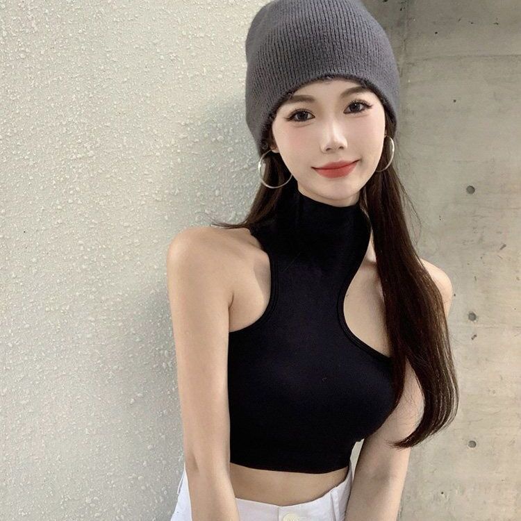 Sexy setengah turtleneck bungkus pakaian dada gadis bottoming tube top kecantikan tidak teratur kemb