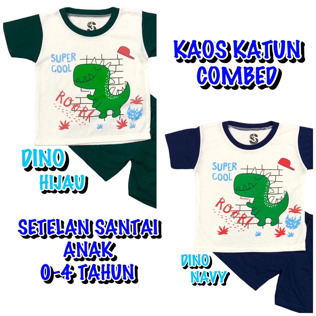 (1 KG MUAT 9 STEL) BAJU SETELAN SANTAI PENDEK ATASAN CELANA OBLONG ANAK LAKI-LAKI/COWOK BAHAN KAOS KATUN DINO/DINOSAURUS