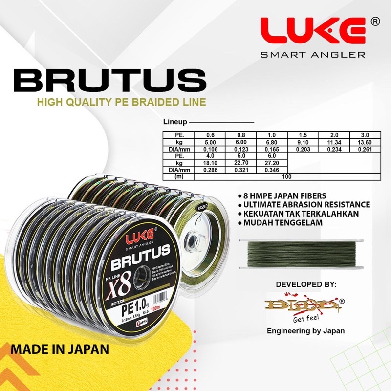 PE LUKE BRUTUS X8 pe 0.6 sampai 6 lengkap multicolour dan dark green