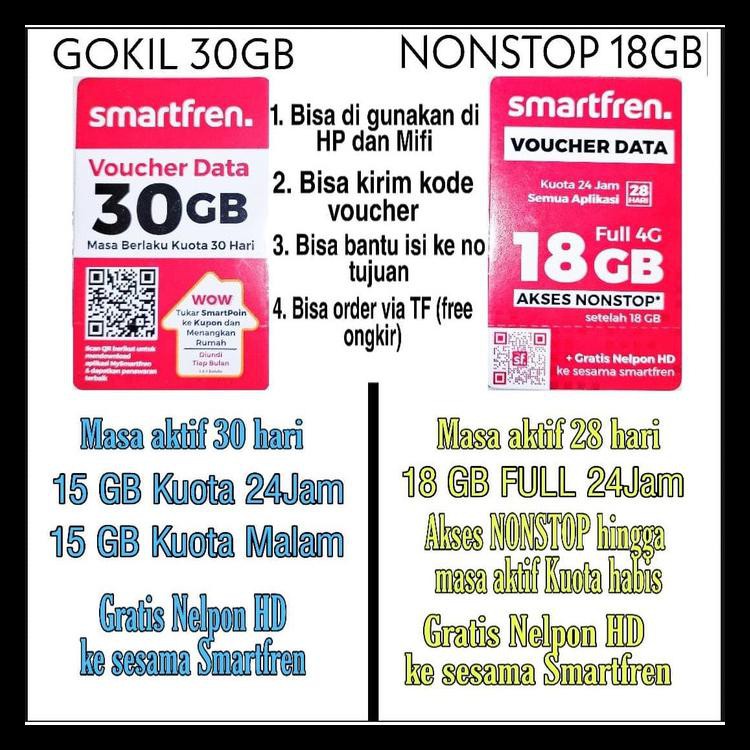 Voucher Smartfren Data Kuota 30Gb (Baca Deskripsi) - Nonstop 18Gb Kode 7