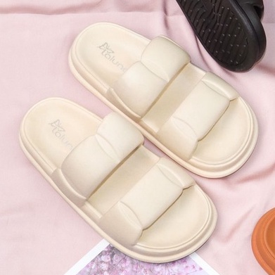 MlNlSO Sandal Jelly Korean Import Jelly Soft Slipper Anti Slip Elastic Empuk PVC-Cream Double Strap