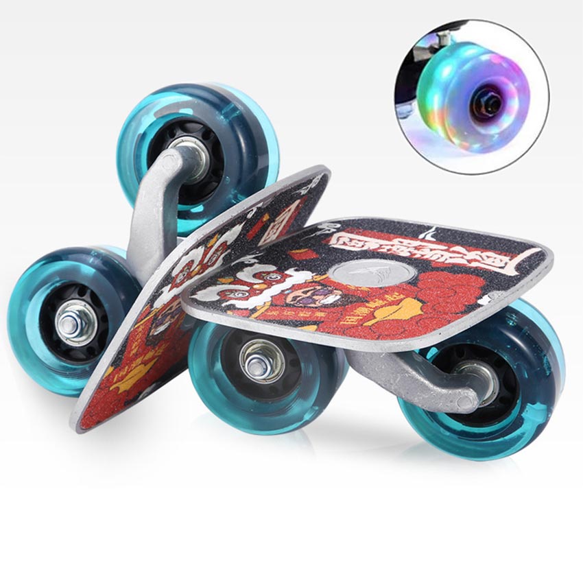 Papan Luncur Skateboard Plate Drift Two Roller dengan Lampu Kilat Anti Slip Blue Wheel