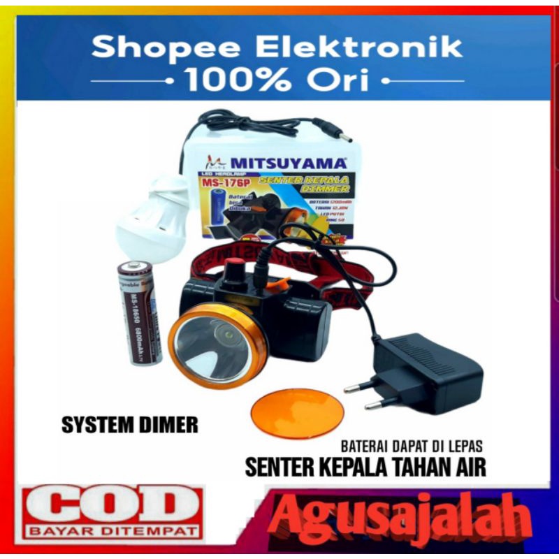 ✅cod senter kepala waterproof dimmer // senter kepala mitsuyama ms 176p bonus kaca kuning led emerge