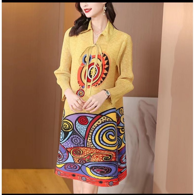 dress plisket premium / dress plisket abstrak/ dress plisket premium bangkok/ dress plisket kekinian