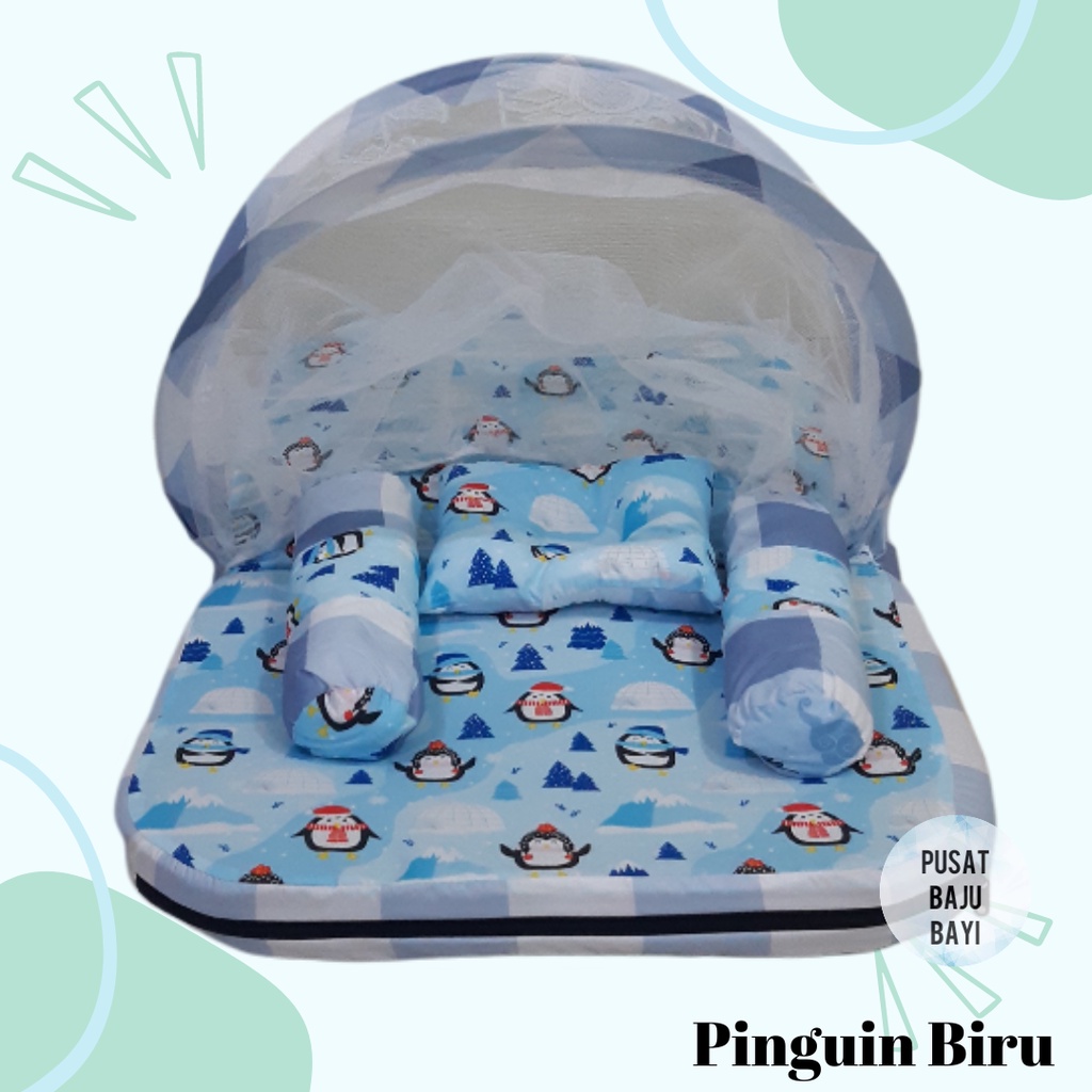 Kasur Bayi Kelambu PREMIUM Lipat Set Bantal Guling / Kasur Kelambu Lipat Bayi