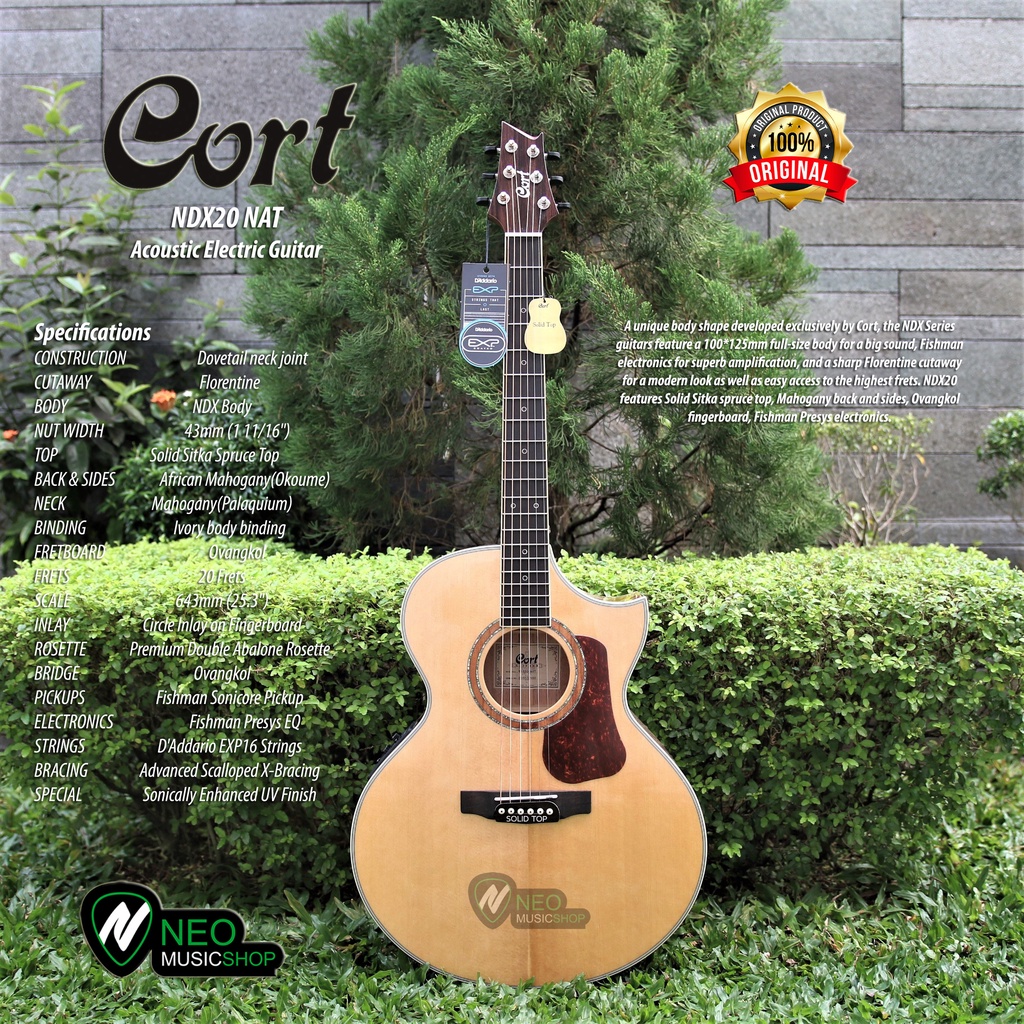 Cort NDX20 NAT W/EQ full-size body Acoustic-Electric Guitar