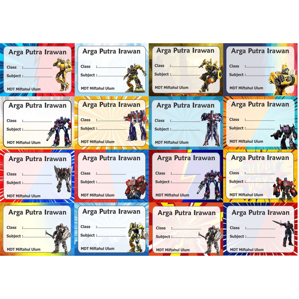

Transformer Label stiker buku nama kelas mapel custom