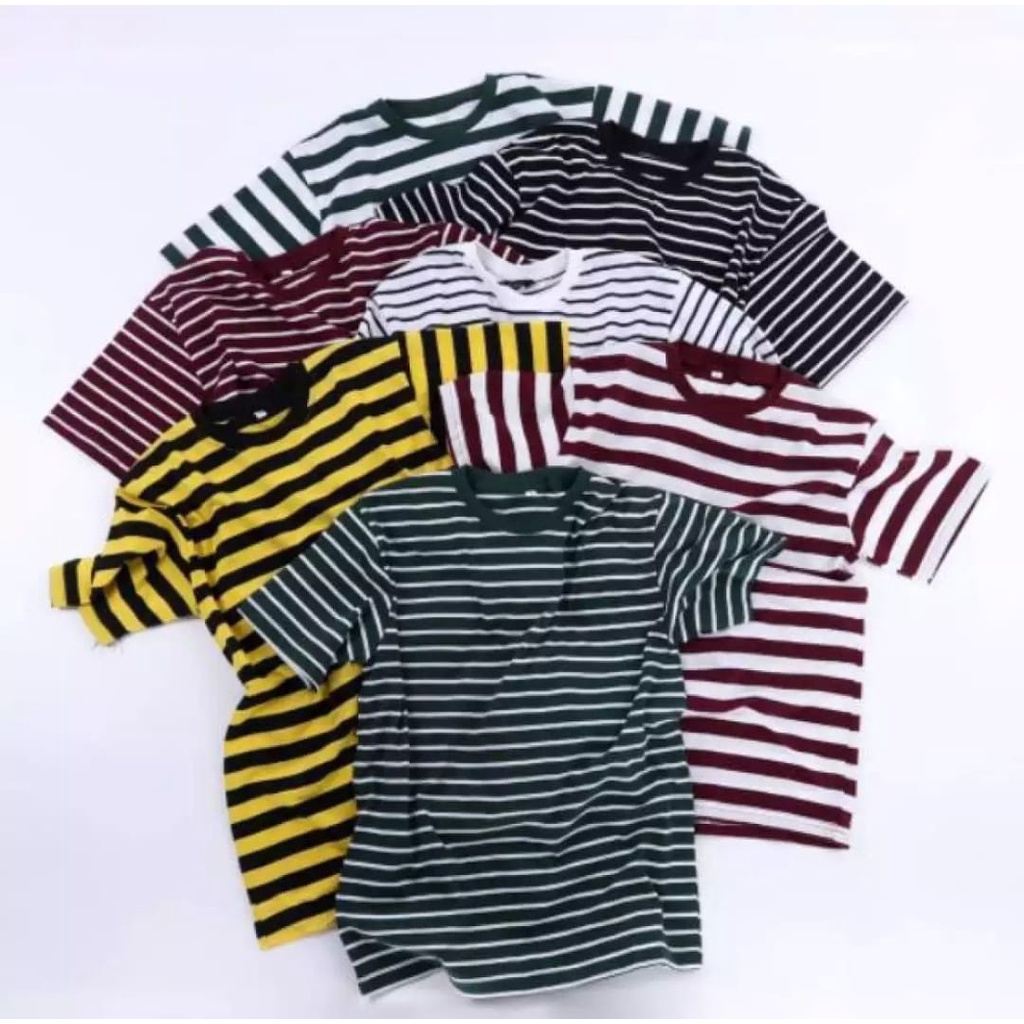 3pcs Kaos Pria Stripe Salur Distro Kaos Salur Pria Distro Kaos Salur Pria/Wanita Lengan Pendek