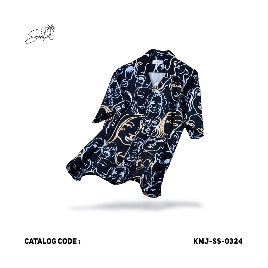  Santai  Kemeja  Pantai Full Print Pendek Pria  Wanita KMJ 