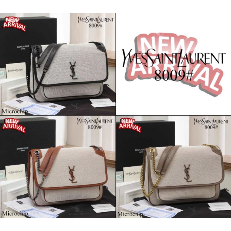 TAS YSL SAINT LAURENT NIKI TRIMMED LINEN CANVAS 8009 SUPER MIRROR