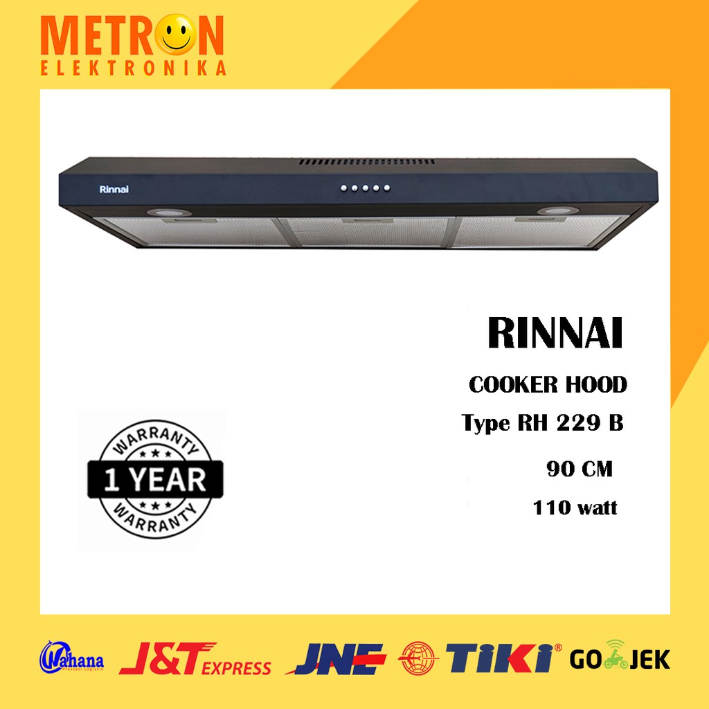 RINNAI RH 229 B - BLACK - COOKER HOOD 90 CM PENGHISAP ASAP DAPUR / RH229B