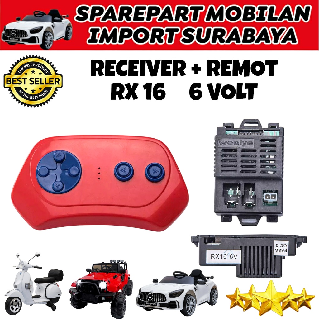 RECEIVER WIRELESS WELLYE RX16 6V PMB LAMBRADO MOBIL MOBILAN AKI ANAK RESIVER MODUL CONTROLLER PLIKO LAMBORGHINI RIDE ON CAR TOYS YUKITA PASIFIC EXOTIC