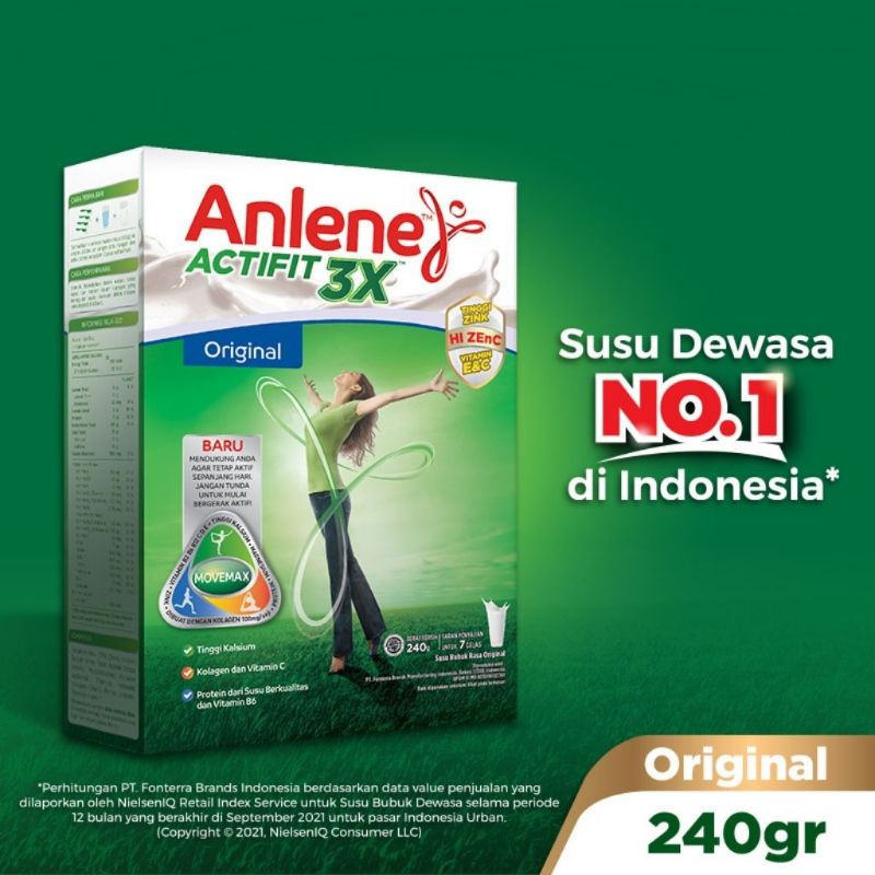 

ANLENE ACTIFIT 3X ORIGINAL 240 G SUSU NUTRISI TULANG SENDI OTOT DEWASA