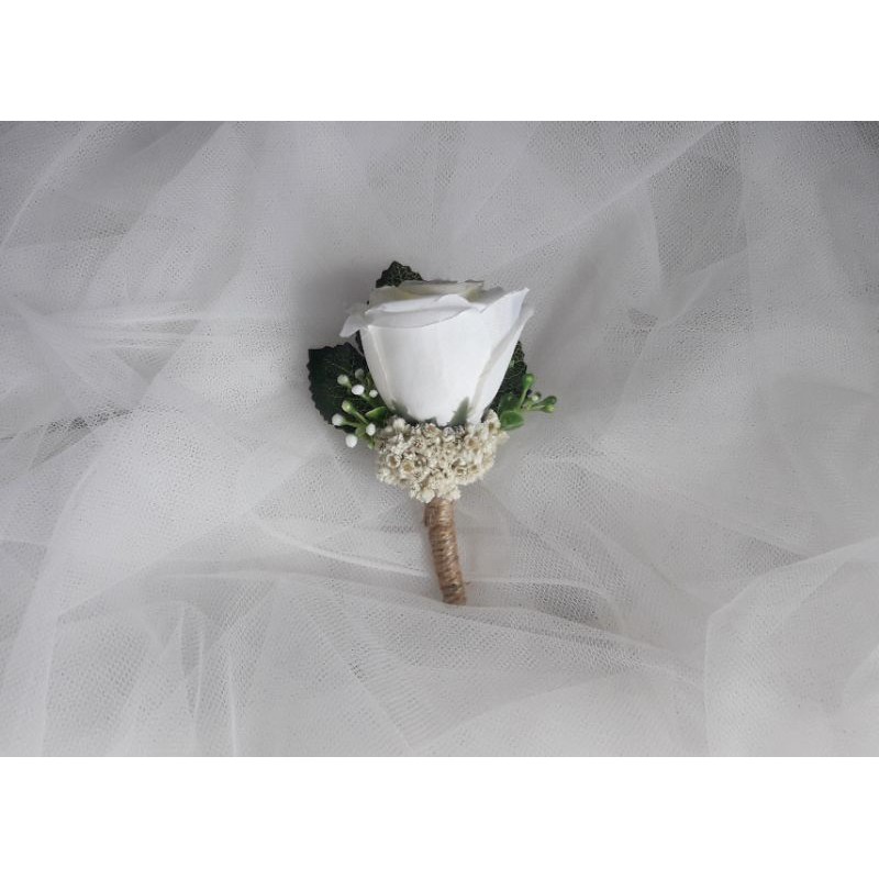 corsage korsase bunga dada jas bross pin panitia rustic wedding-Putih