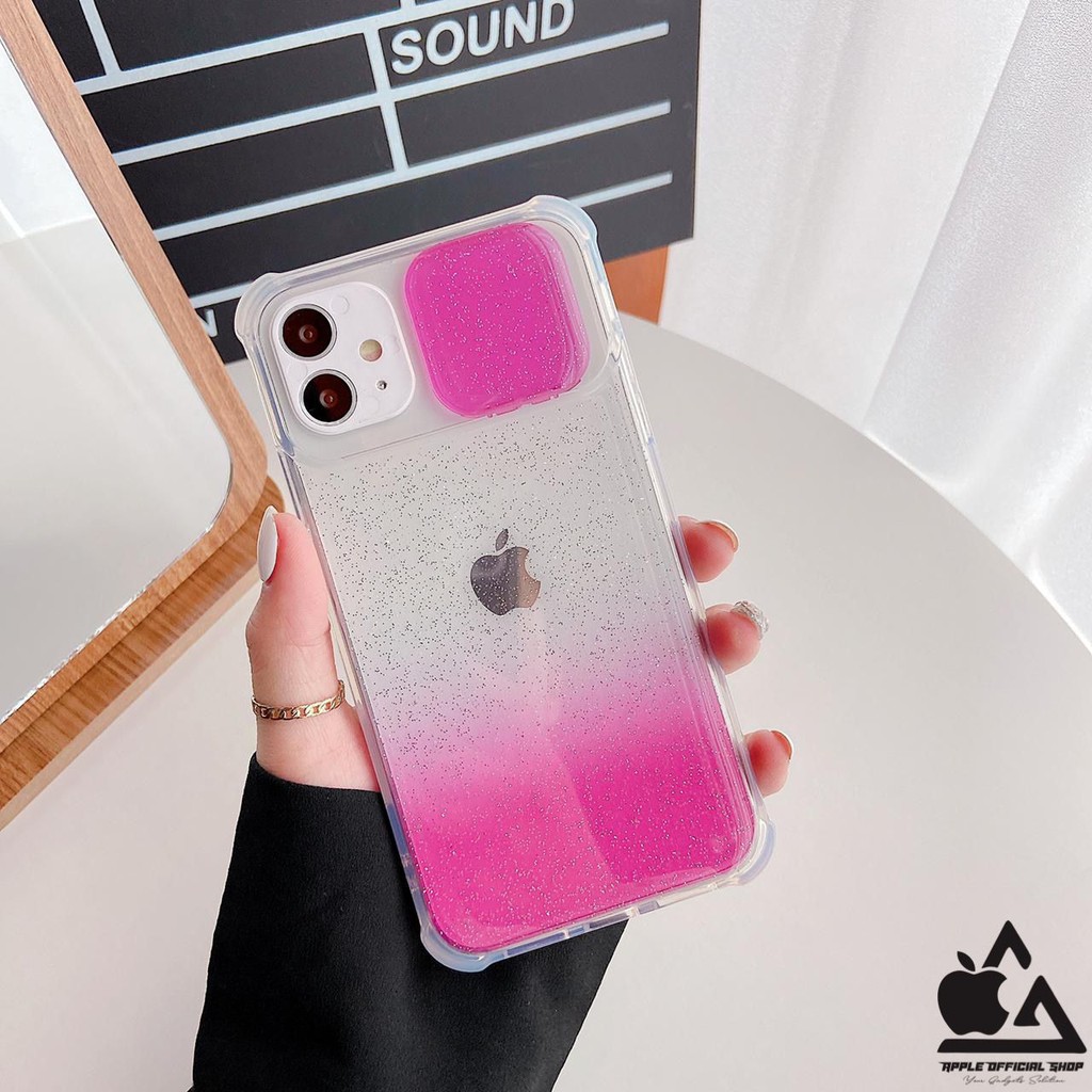 Case Slide Camera iPhone X/XS/XR/XS MAX/6/6+/7/8/7+/8+/11/12/SE 2/11 PRO/11 PRO MAX/12 PRO/12 PRO MAX Candy Bening Gradasi Gilliter Anti Crack Silikon Softcas