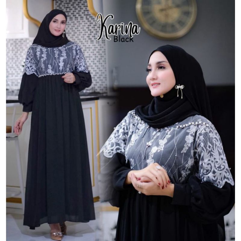 GAMIS KARYNA HITAM / GAMIS WANITA TERBARU / GAMIS BRUKAT TERBARU / GAUN PESTA MUSLIMAH / GAMIS WISUD