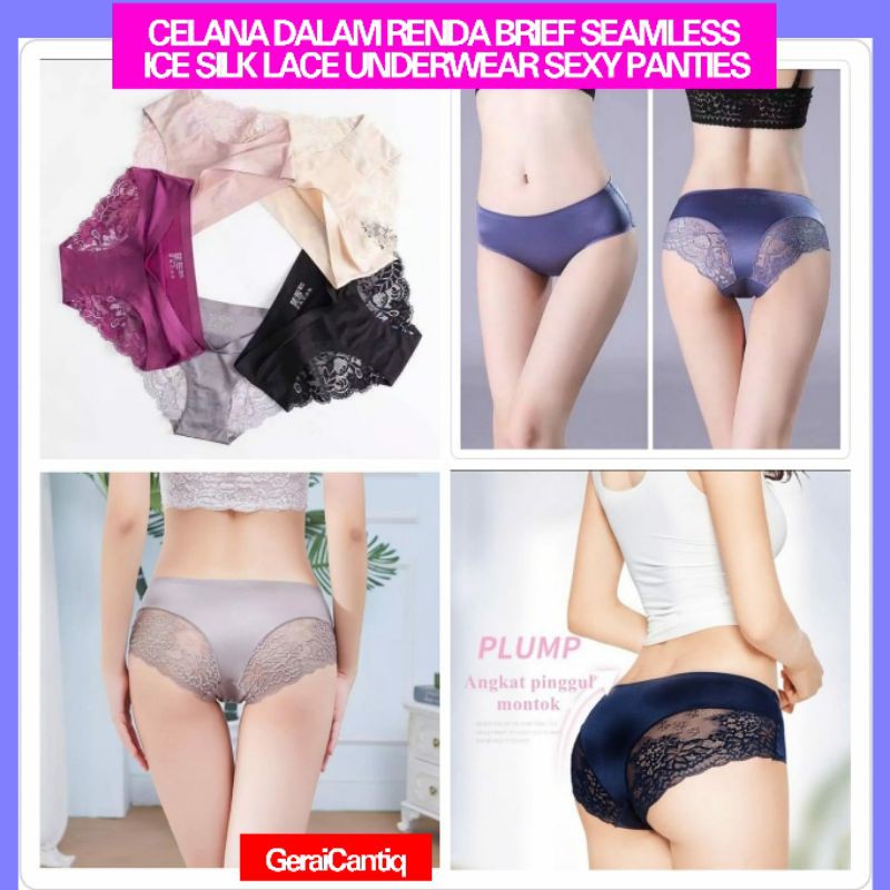 CELANA DALAM RENDA BRIEF SEAMLESS ICE SILK LACE UNDERWEAR SEXY PANTIES