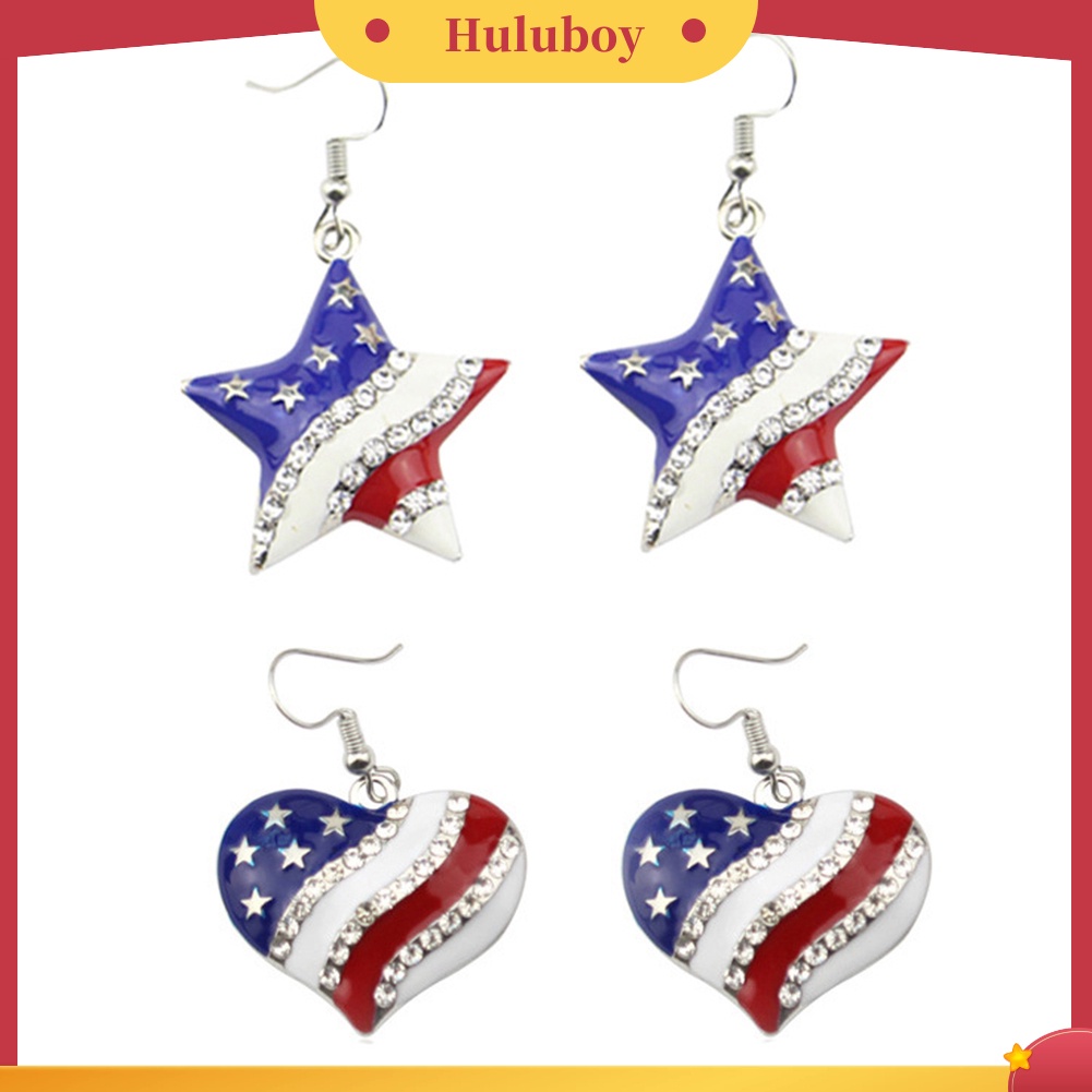 Hu Hu Hu Hu Hu Alat Bantu Pasang Kacamata♡ Anting Kait Bentuk Hati Bintang Bendera Amerika Aksen Berlian Imitasi Untuk Wanita