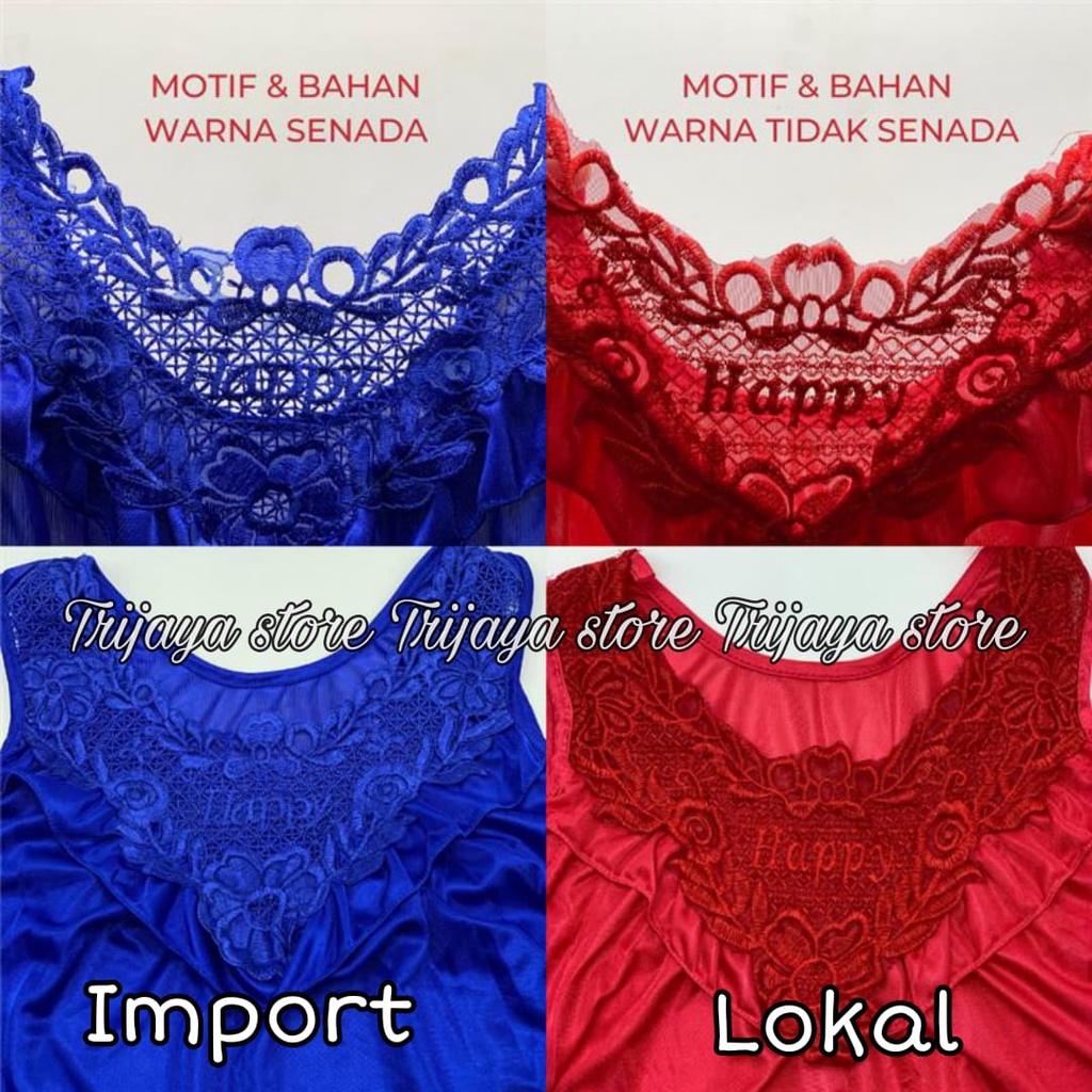 Trijaya . lingerie jumbo satin brukat happy XXL / dress baju tidur wanita sexy bahan satin import KD.67