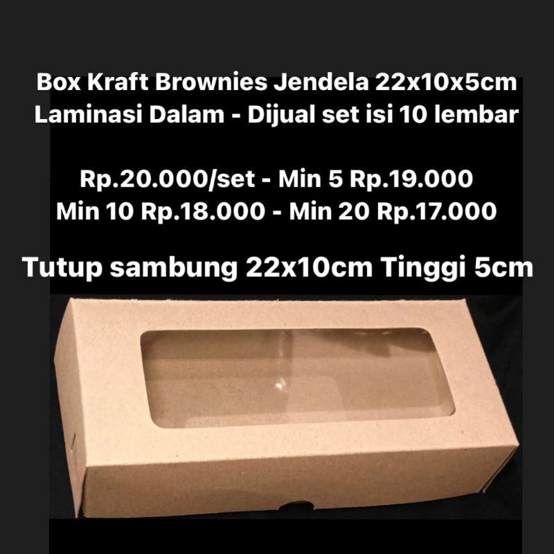

iDk90 Box Kraft Brownies Jendela 22x10x5cm Laminasi Dalam - Dijual /set isi 10 lembar