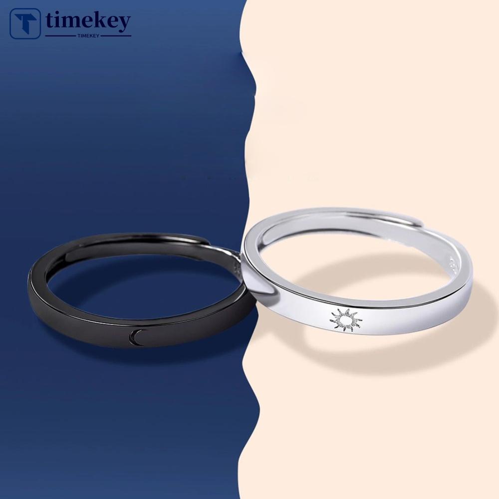 Timekey Cincin Pasangan Priawanita Desain Bulanmatahari Gaya Simple Kreatif Adjustable A2K1