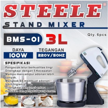 STEELE Hand Stand Mixer 3L Mixer Berdiri Mixer Com 100W BMS-01 BMS01