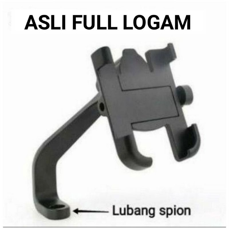 Holder Spion Asli Full Logam Alumunium Besi Alloy Pasang Sepeda Motor Handphone Gps Universal Stand 