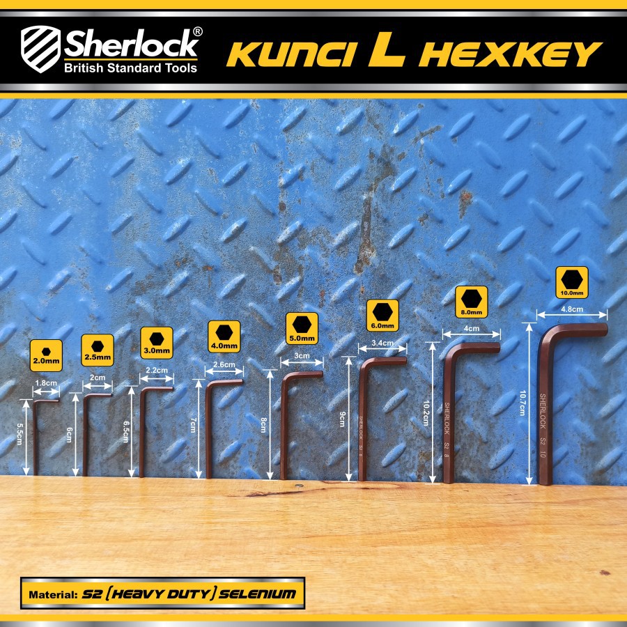 Kunci L Set 8 pcs mm Pendek Original Sherlock Kunci L Set Hexkey