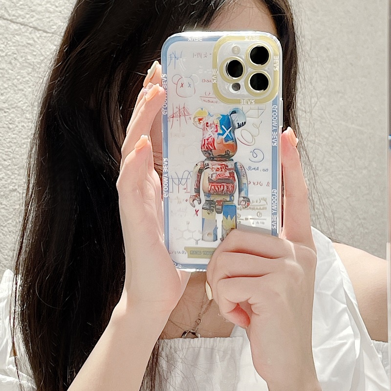 Soft Case Pelindung Lensa Anti Jatuh Motif graffiti Beruang Untuk iPhone 11 12 13 Pro MAX X XR XS MAX 7 8 Plus