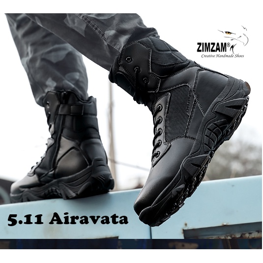 SEPATU SAFETY BOOTS 5.11 TACTICAL AIRBOOTS FULL BLACK SEPATU KULIT 511 AIRAVATA HITAM