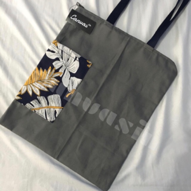 Tote bag grey &amp; leaf