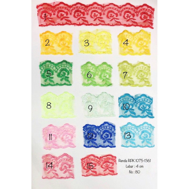 Renda RPK 1075-1361, Renda Baju, Renda Bordir, Renda Giper, Renda Katun, Lebar 4 cm