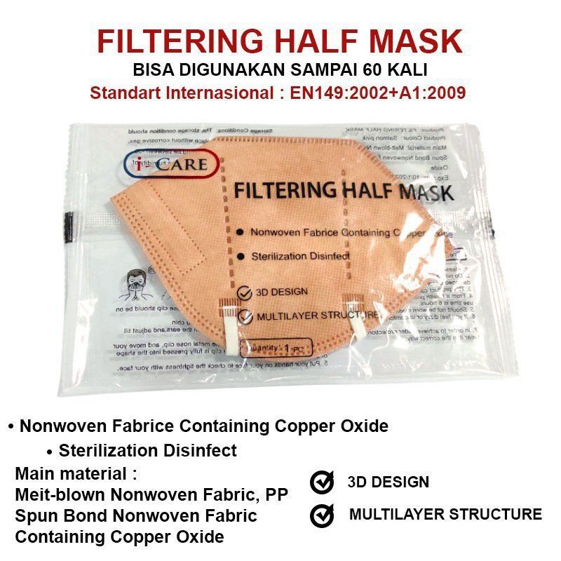 1PC MASKER DEWASA KN95 EARLOOP COPPER MASK ICARE GOLD 5PLY FILTERING HALF MASK ORIGINAL COKLAT ANTI