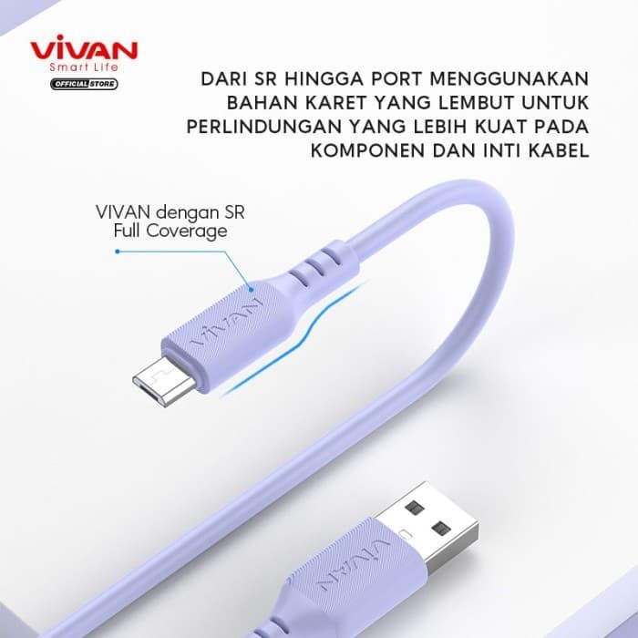 VIVAN Kabel Data VSM100 Data Cable Micro USB For Android 2.4A Silicone Garansi Original Resmi